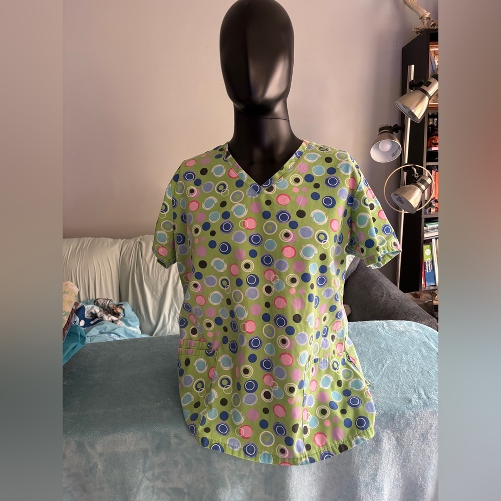 Polka Dot Women's Scrub Top - Green, Pink, Blue